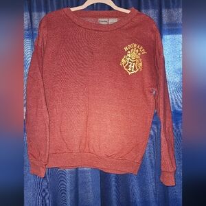 Red and Gold Crew Neck Sweater with Distinctive Chest Design